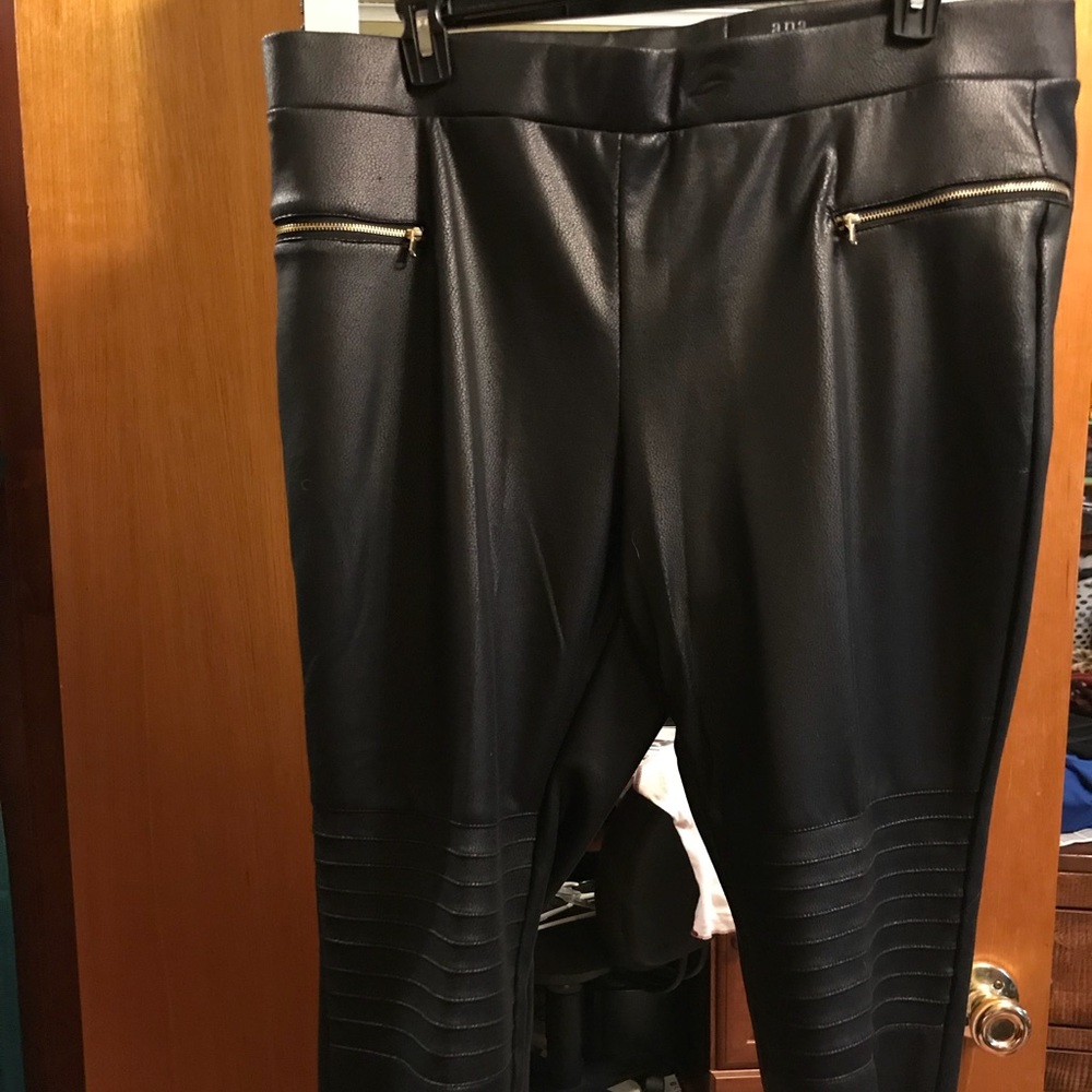 New faux leather, stretch pull-on pants